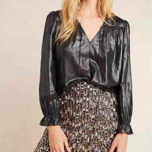 Anthropologie Current Air Shimmer Bristol Blouse in Black Women's Size M